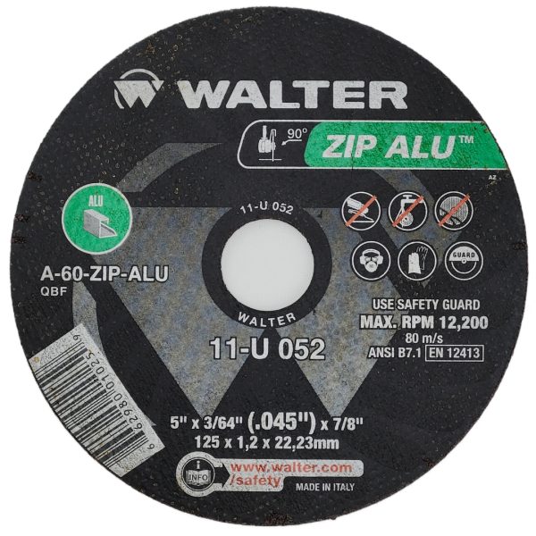 Walter 11U052 5x3/64x7/8 Type 1 Zip Wheels for Aluminum A60 Grit