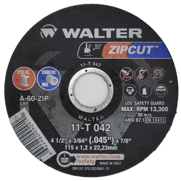 Walter Surface Technologies 11T042 Zipcut 4.5x3/64x7/8 1 Cut-Off Wheel