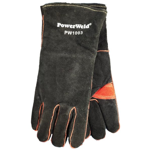 Black and red welding gloves