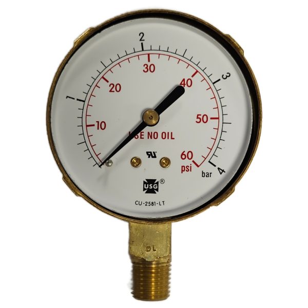 Miller Ga029-07 Gauge 2.5 in Brass 60 Psi/Bar